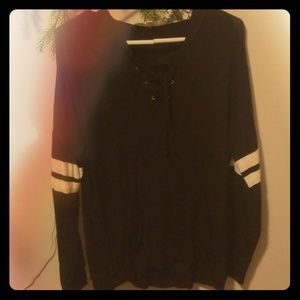 Black and white long sleeve shirt w/ hood